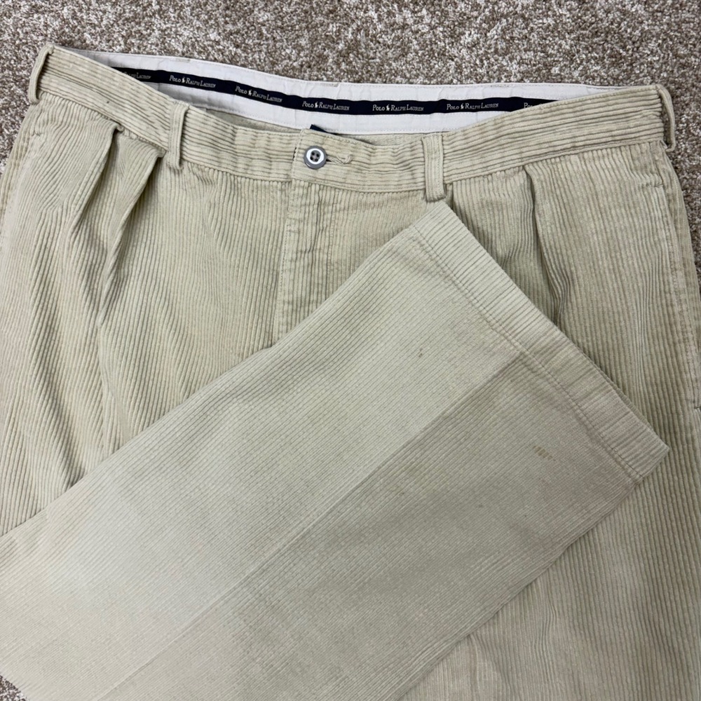 Polo Ralph Lauren Corduroy Andrew Pants Mens 40x30 Tan Pleated Baggy Trousers